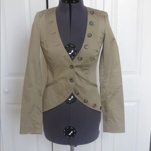 Tan Multi-Button Curved Hem Cotton Blend Utility Blazer, Size XS 🔴